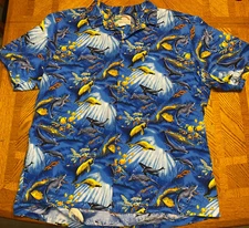 Paradise Found Hawaiian Camp Shirt Whales Fish Seals Men’s XXL (A)