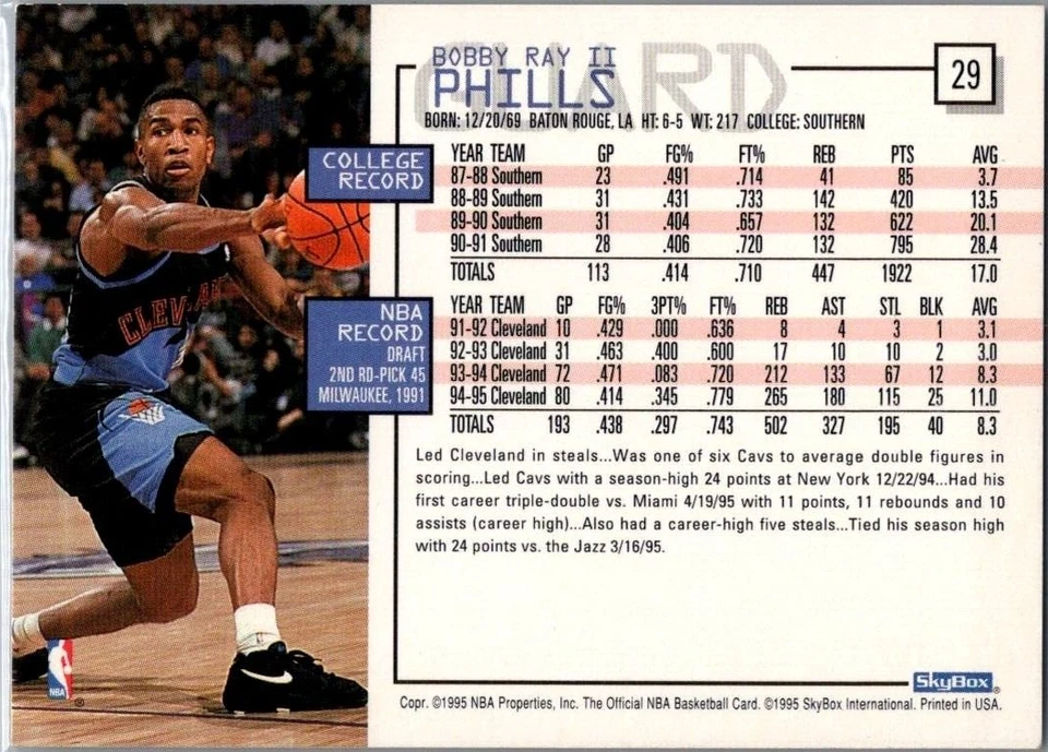 1995 Skybox Bobby Phills Cleveland Cavaliers #29 - Imagem 2 de 2