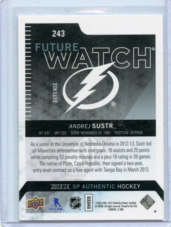 2013-14 SP Authentic #243 Andrej Sustr RC 982/1299 - Image 2 of 2