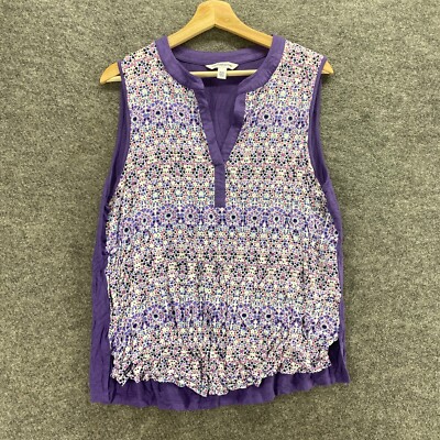 Croft & Barrow Top Women 2XL Purple Geometric V-Neck Sleeveless Rayon Blouse