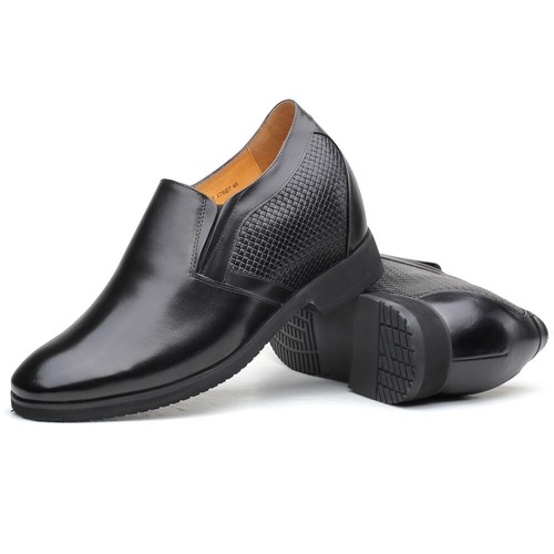 US10 CHAMARIPA Zapatos Elevadores Sin Cordones 10cm/4" Hombres Negro Tacón Oculto Mocasín - Imagen 4 de 6
