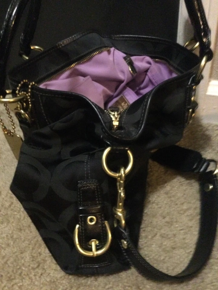 Bolso de Mano Coach Julianne Madison Op Art Negro, Latón Dorado. ¡3 etiquetas colgantes! Foto 4 de 4