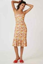 Hutch Anthropologie Sweetheart Midi Dress Ruffled Hem Floral Pink Combo Medium