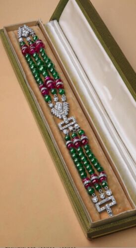 Art Deco Multi Gem Tennis Bracelet 925 Fine Silver CZ Red Carpet Auction Jewelry - Picture 1 of 9