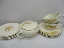 Golden Wheat Pattern Homer Laughlin- Sugar Bowl-2 Cups 4 Saucers-3 Bread Plates