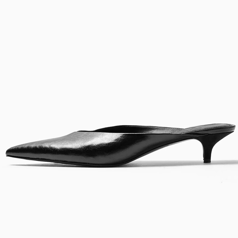 Cool Women Slippers Sandals Mid Kitten Heels Pointed Toe Slip On New Shoes Woman