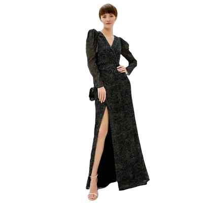 NWT Ba&sh Charlie Burnout Velvet Silk Maxi Dress in Black Puff Sleeve Size: XS