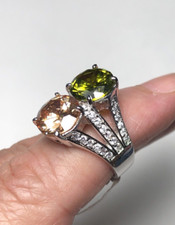 925 STERLING SILVER RING SZ 7 GREEN ORANGE AND WHITE STONES
