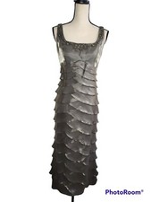 Alex Evenings Long Ruffles Sleeveless Formal Sequined Satin Dress Size 12 New