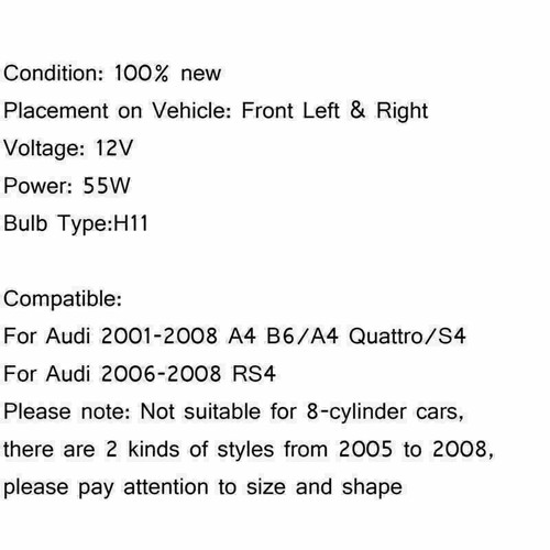 Pair Front Left & Right Halogen Fog Light Fog Lamp For Audi A4 S4 B6 RS4 AF A - Picture 6 of 6