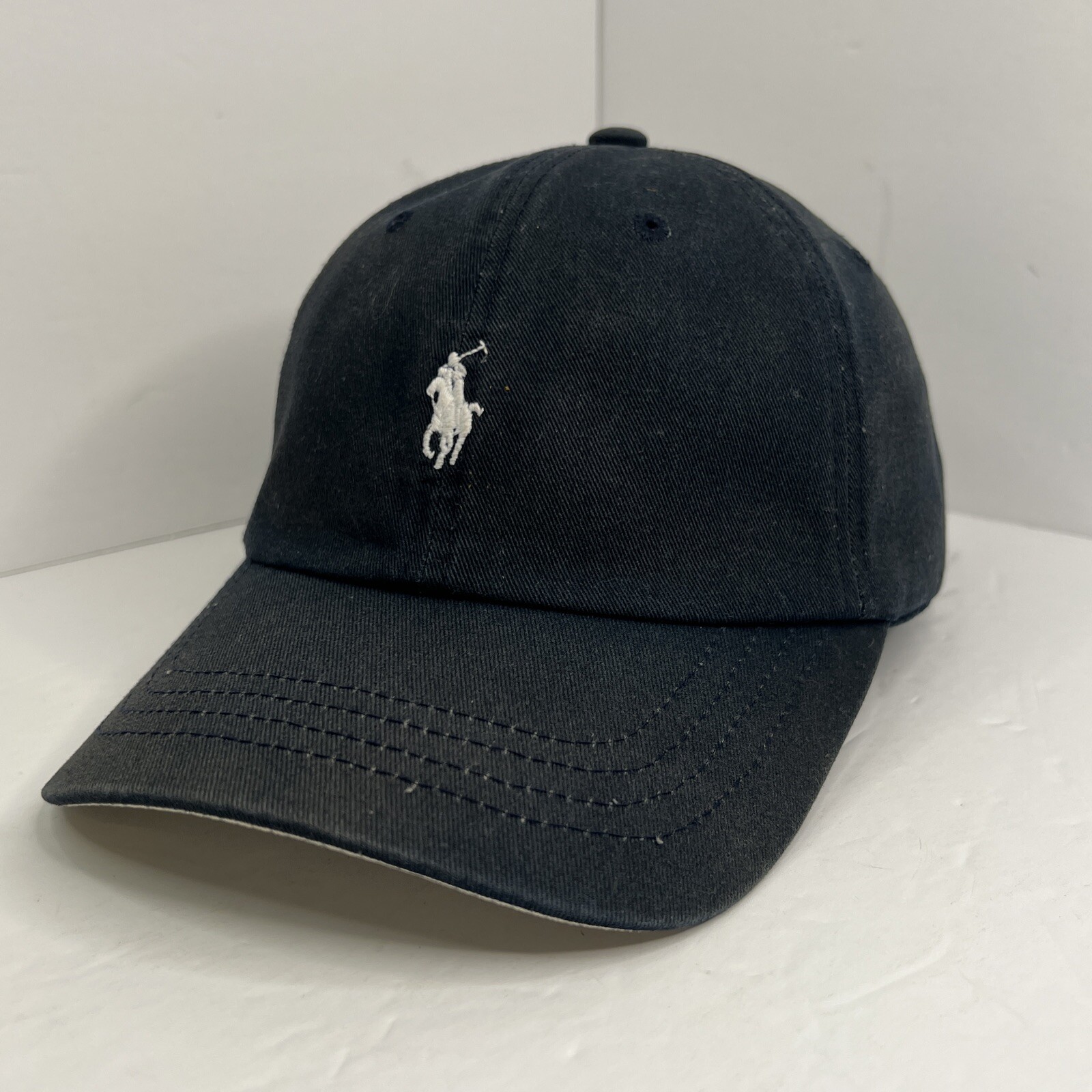 PONY Cappello da golf vintage made in USA Polo Ralph Lauren berretto strapback blu con frangia bianca