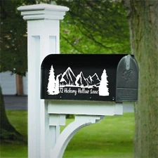 Set of 2 Personalized Mountains and Trees Outdoor Scene Vinyl Decals for Mailbox