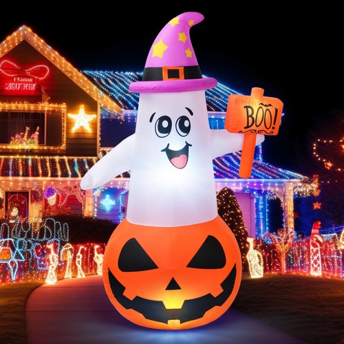 5ft Halloween Inflatable Wizard Ghost with Pumpkin - Led Yard, Garden Decoration