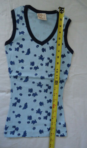 NOS VTG 70s RINGER TANK TOP COTTON RIPP KNIT TEENAGER S BLUE PUPPIES - Bild 3 von 4