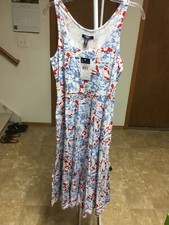women’s “Chaps”  sleeveless summer long dress, size S regular, red multi.