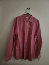 Amazon Essentials Dress Shirt Mens Red whit e Plaid Button Up Cotton Long Sleev