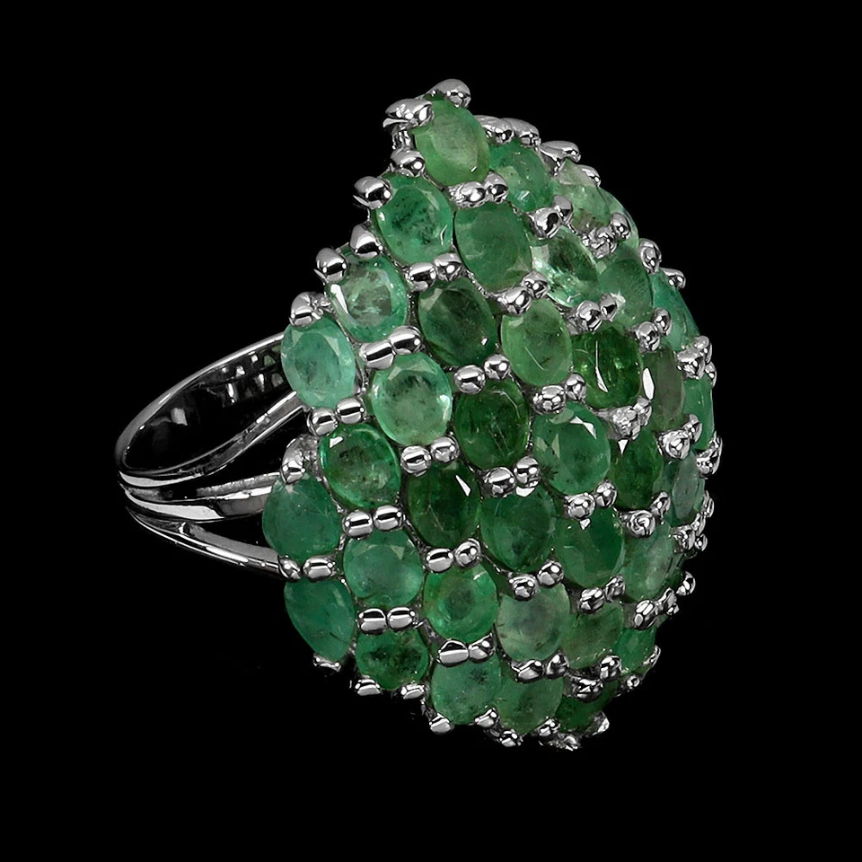 Estate 925 Anello Argento Sterling Ovale Smeraldo Naturale Gemma Gioielli Sz 7.5 - Immagine 3 di 4