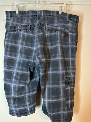 Vintage 90s Projek Raw Good Day Cargo Shorts Mens 38 Plaid 100% Cotton Belted - Picture 7 of 14