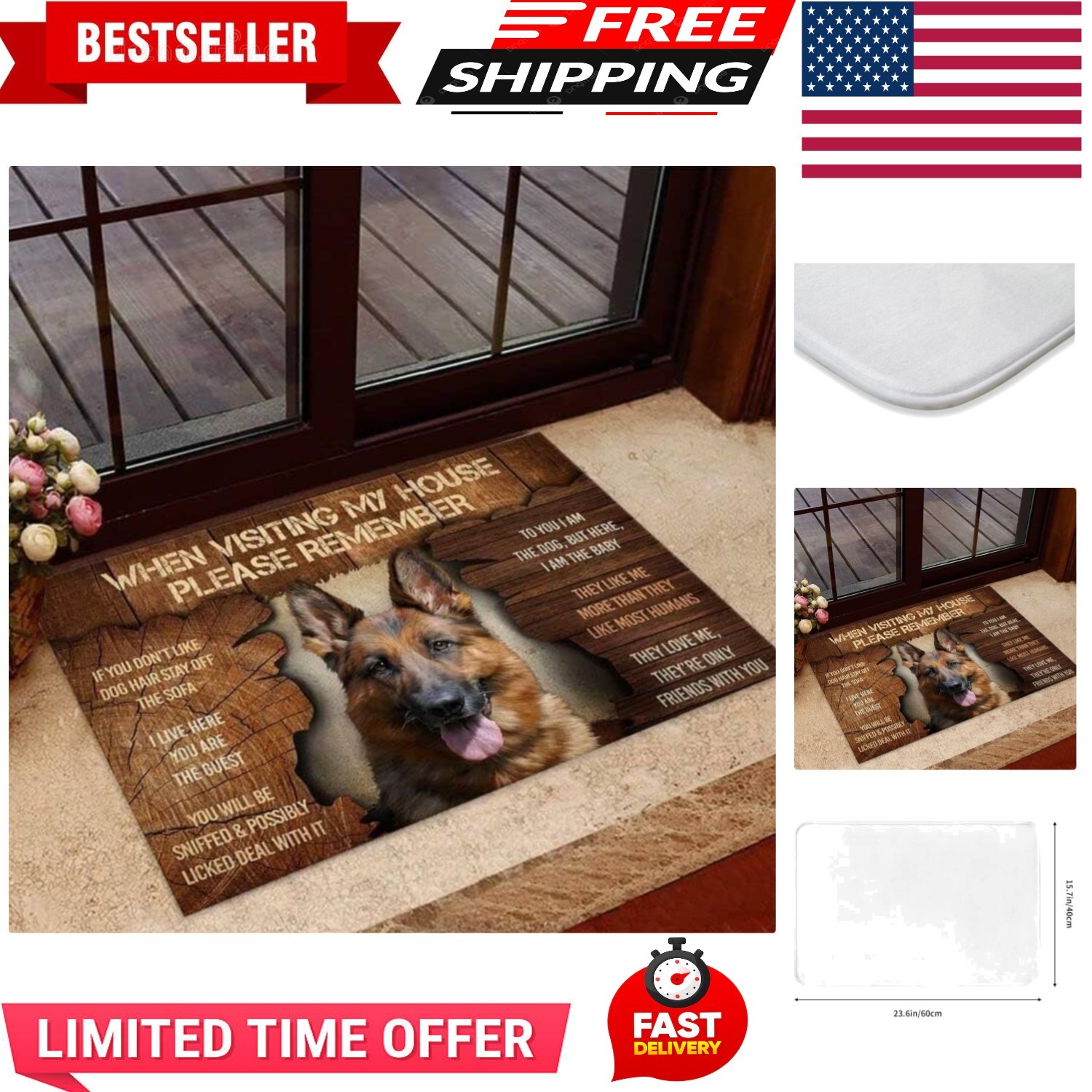 Welcoming German Shepherd Dog Mat - Easy Care Non-Slip Doormat for Any Space