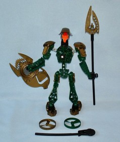 Lego Bionicle IRUINI (8762) Gold Toa Hagah Warrior in Canister with 2 Spinners