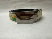 GUCCI 85/34 036 Floral Print G Buckle Beige Silver Women's Belt, Top-Mounted