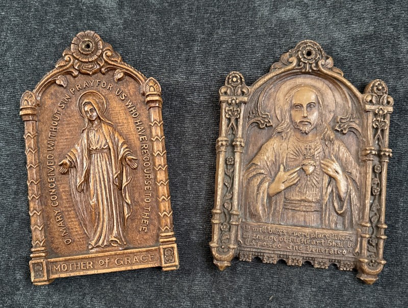 Vintage Mary and Sacred Heart of Jesus Plaques Set of 2