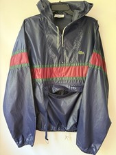 VTG Lacoste Men  s Anorak Rain 1/2 Zip Pullover L Blue Hooded Windbreaker M