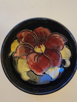 Beautiful VTG Moorcroft Cobalt Blue 4.5'' Mini Bowl with Clematis Flower 1950s