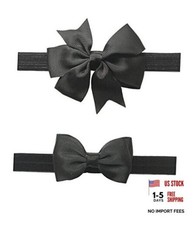2pc/Set Baby Girls Grosgrain Ribbon Hairband Set Ribbon Bows Hair Tie 1-Black