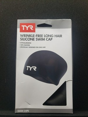 TYR Wrinkle-Free Silicone Swim Cap Navy White Adult Size Hypoallergenic NEW