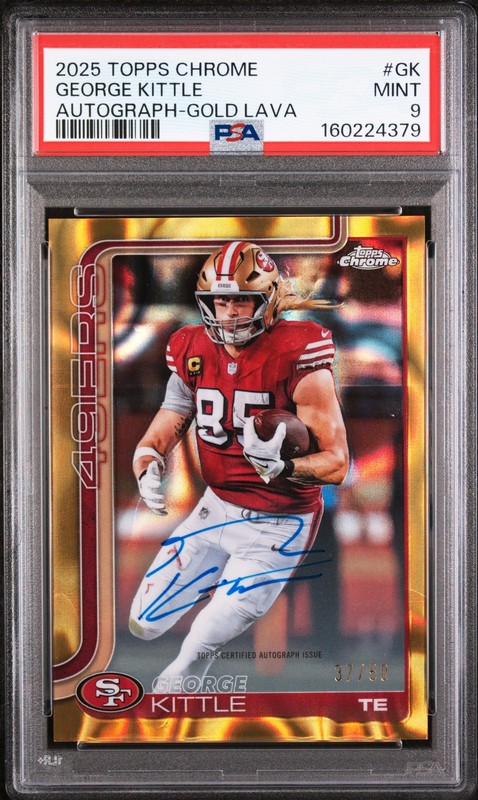 4379 George Kittle 2025 Topps Chrome #BA-GK Gold Lava Refractor Auto /50 PSA 9