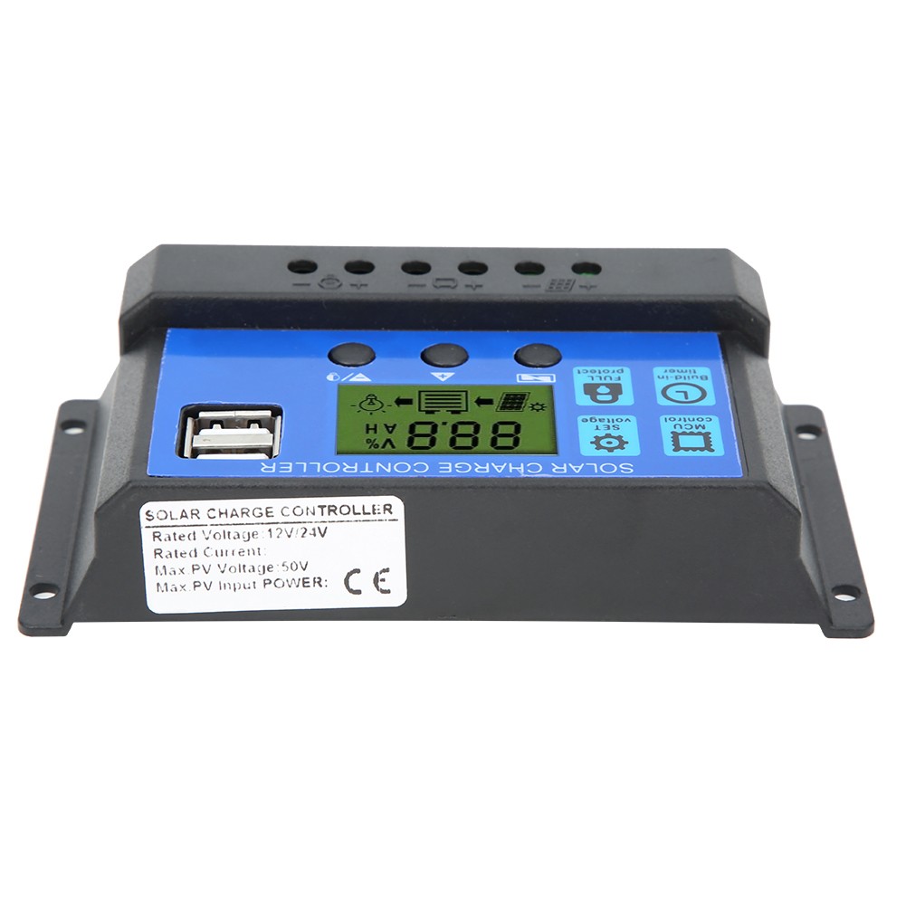 Solar Panel Controller LCD Display Battery Charge Control Dual USB Output 12V/24