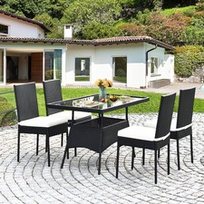 5PCS Patio Wicker Dining Set Outdoor Rattan Furniture Set w/ Cushion