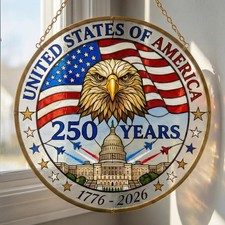 USA 250th Anniversary Eagle Stained Glass Suncatcher 1776-2026 Decor