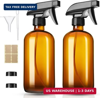 Vitreaux 2 Pack Amber Glass Spray Bottles,16oz Glass Spray Bottles Refillable Em
