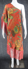 Farm Rio One Shoulder Fringe Dress Floral Muted Red Asymmetric Midi NEW NWOT