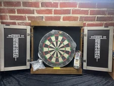 MD Sports #DB410Y19015 Dartboard Wood Cabinet BristleBoard (3 Darts) With Lights