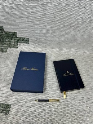 Brooks Brothers Journal Ballpoint Gift Set Navy Blue Gold Ribbon Hardback Logo
