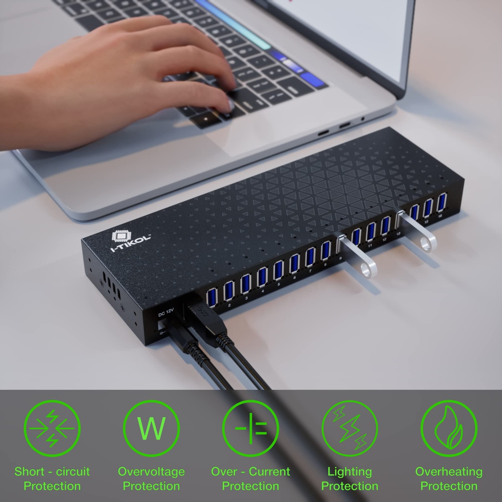 USB 3 0 Hub - 16 Ports Powered USB Hub - Desktop USB Expander Hub - up to 5Gb...