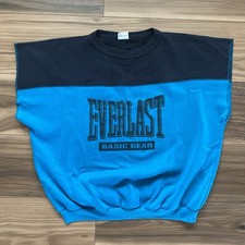 Sudadera de Levantamiento de Pesas Vintage Años 90 Everlast Azul Negro Corte Sin Mangas