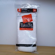 New Vintage Sealed Package Hanes Mens White Cotton Briefs 3 pack Men's Size 36
