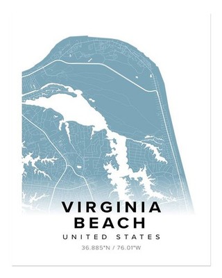 Virginia Beach Map Poster Wall Art - Stylish Coastal Decor Home Decor