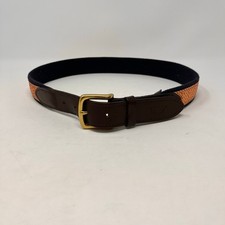 Vineyard Vines Belt Mens Size 32 Canvas Club Brown Leather Accents Whale Print