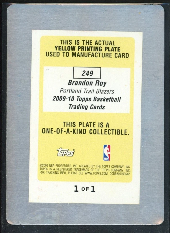 Placa de impresión amarilla 1/1 Topps Brandon Roy 2009-10 Foto 2 de 2