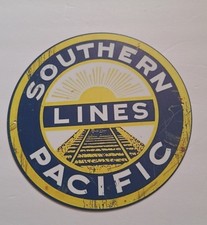 Southern Pacific Lines Railroad Metal 7-3/4" Round Plaque- Tin Sign Train