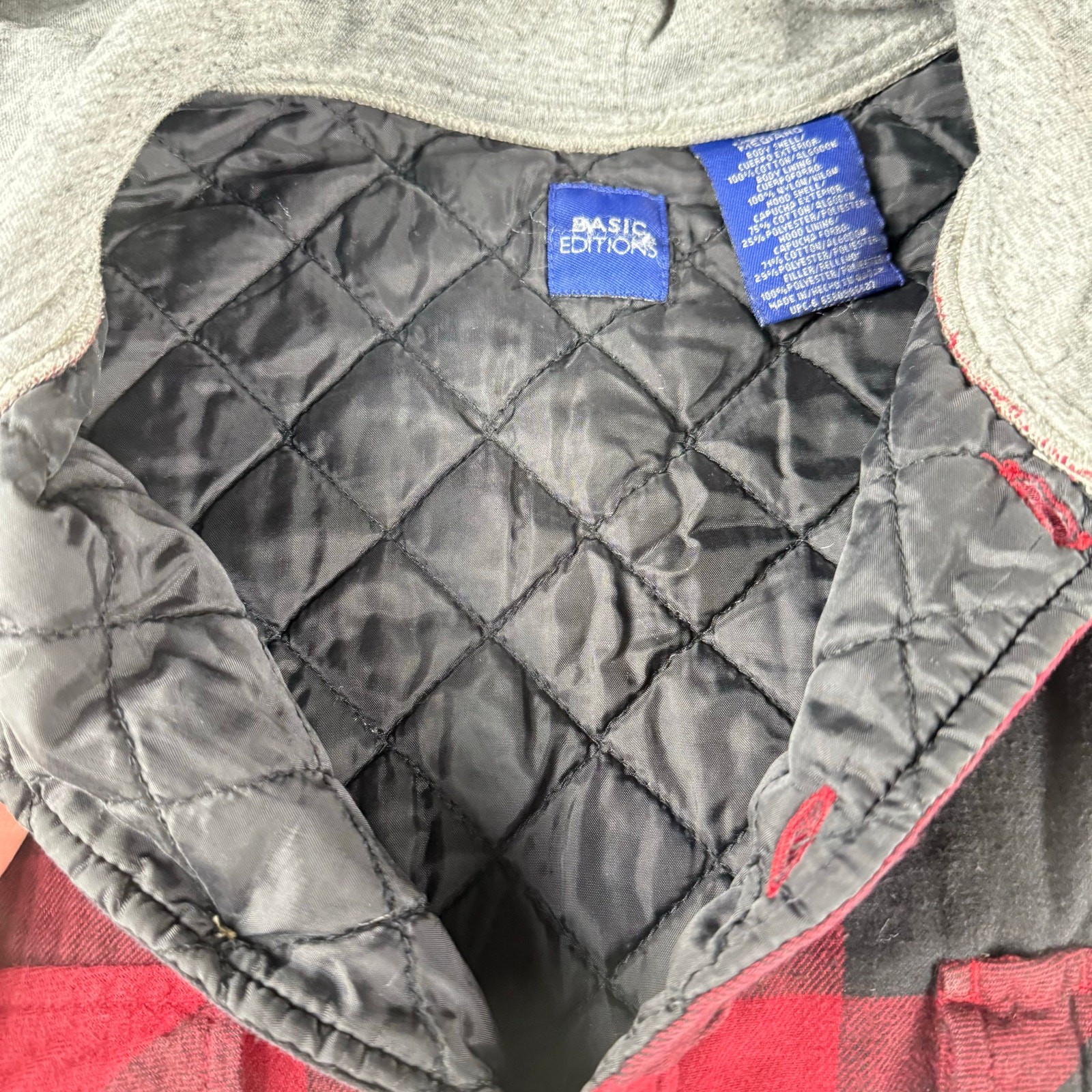 Basic Editions quilted flannel jacket hooded red … - image 4