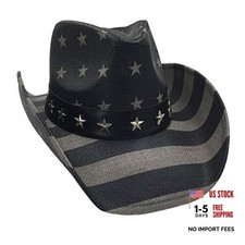 Western Outback Cowboy Hat Men's Women's Style Classic Straw Black and Gray