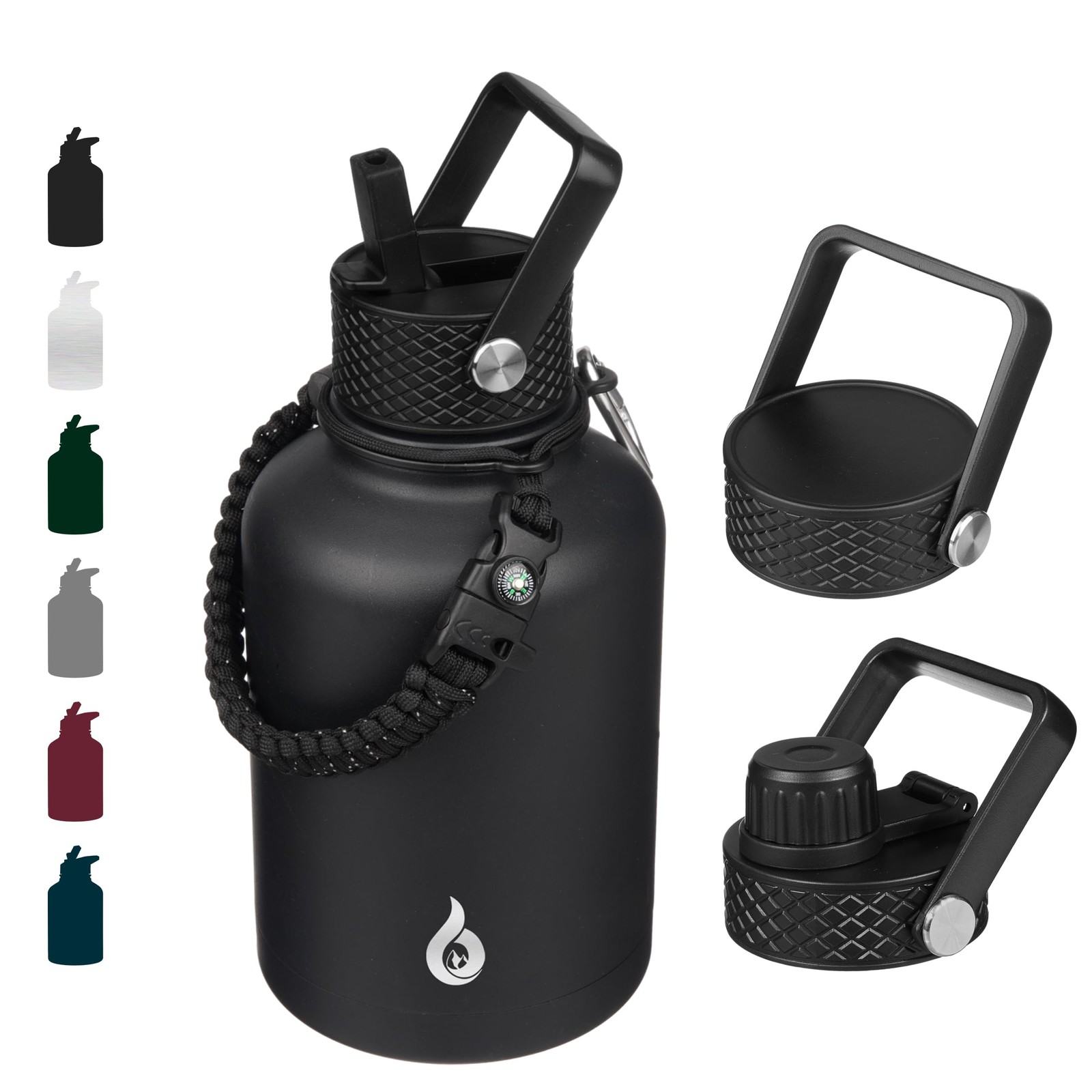 With Straw Lid, 50oz Large 50 Ounces, Black