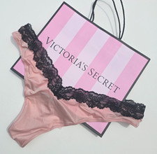 Victoria's Secret Satin Lace High Leg THONG Panty Sz L Large Royal Pink NWT