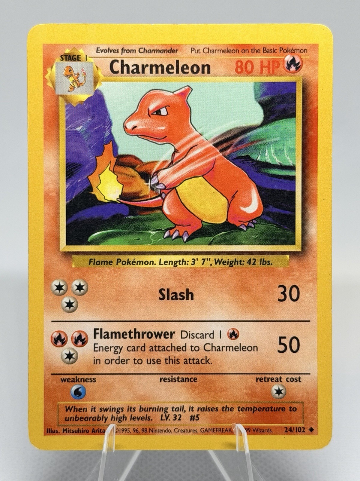 Charmeleon 24/102 Shadowless Base Set Pokémon Card 1999 WotC Vintage LP